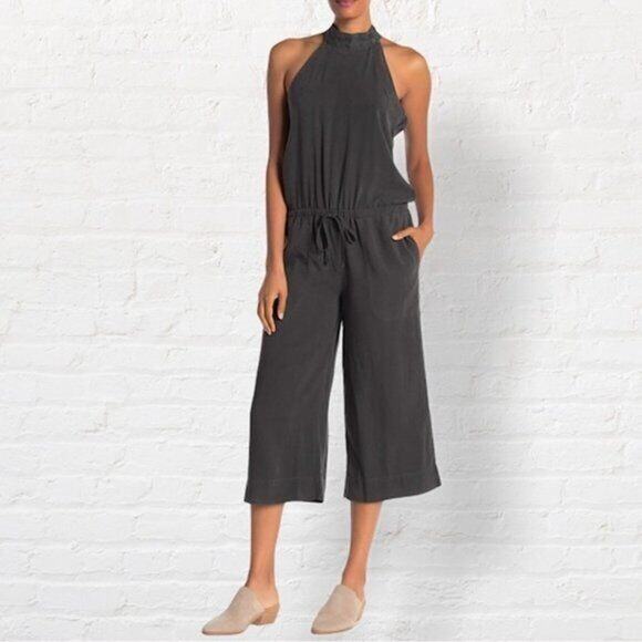 Cloth & Stone Grey Gauze Halter Hight Neck Jumpsuit Size Medium - Picture 1 of 8